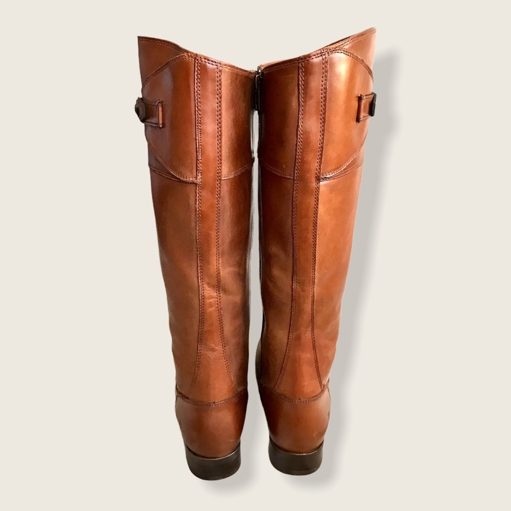 $399 Frye Molly Button Cognac Brown Leather Knee High Tall Zip Up Riding Boot - Picture 12 of 16